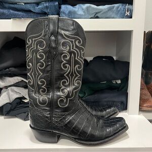 Lucchese Ultra Caiman Belly Black Snip Toe Cowboy Boots Men’s Size 9EE